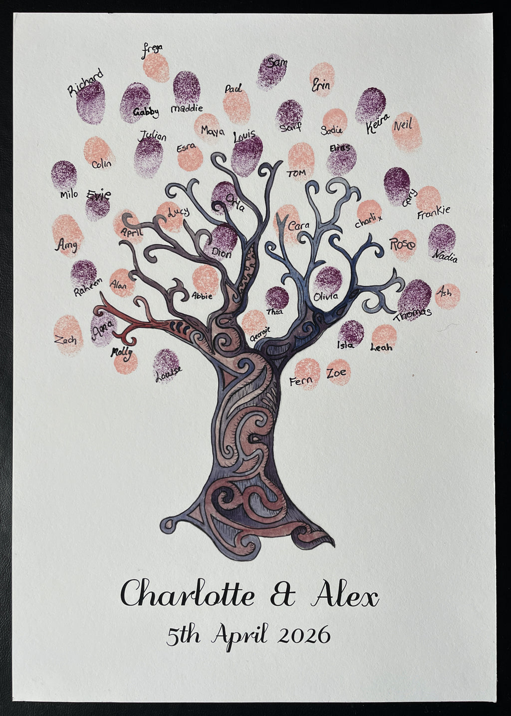 Celtic pattern guestbook tree - mythical purple