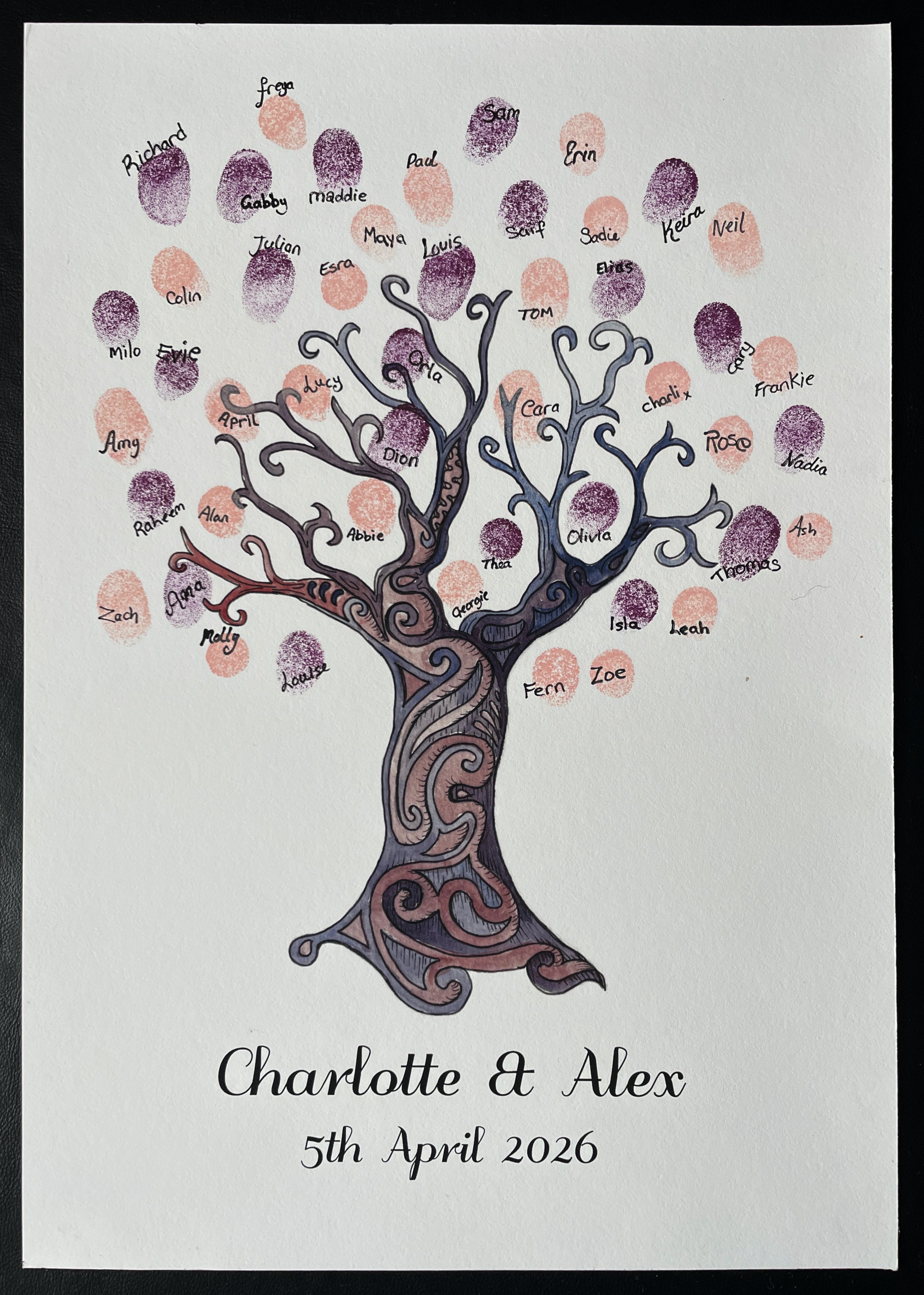 Celtic pattern guestbook tree - mythical purple